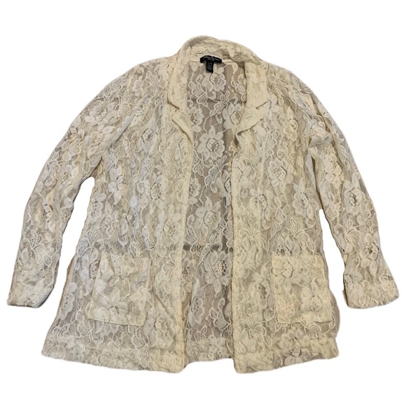 Streetwear Society Cream Lace Open-Front Cardigan Jacket - L - Picture 1 of 5